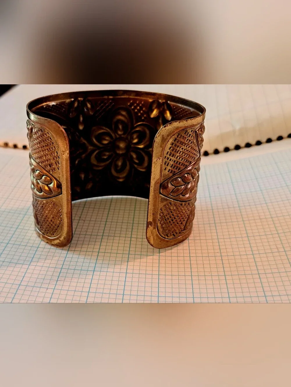 Antique-Style Floral Engraved Metal Cuff Bracelet